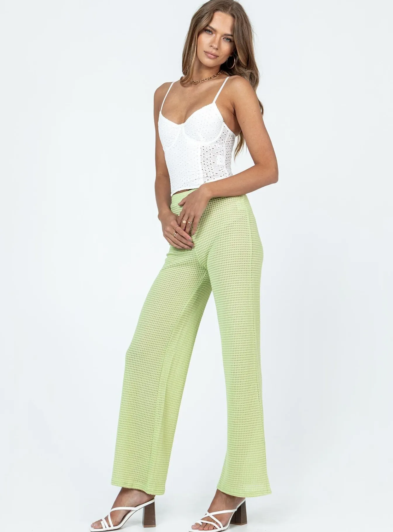 Princess Polly Santa Monica Knit Pants Green Clearance