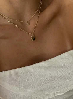 Princess Polly Santino Lock Necklace Pack  Gold Sale