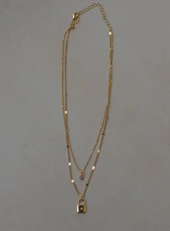 Princess Polly Santino Lock Necklace Pack Gold Sale