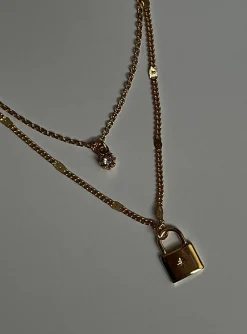 Princess Polly Santino Lock Necklace Pack Gold Sale
