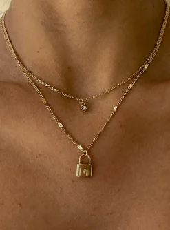 Princess Polly Santino Lock Necklace Pack Gold Sale