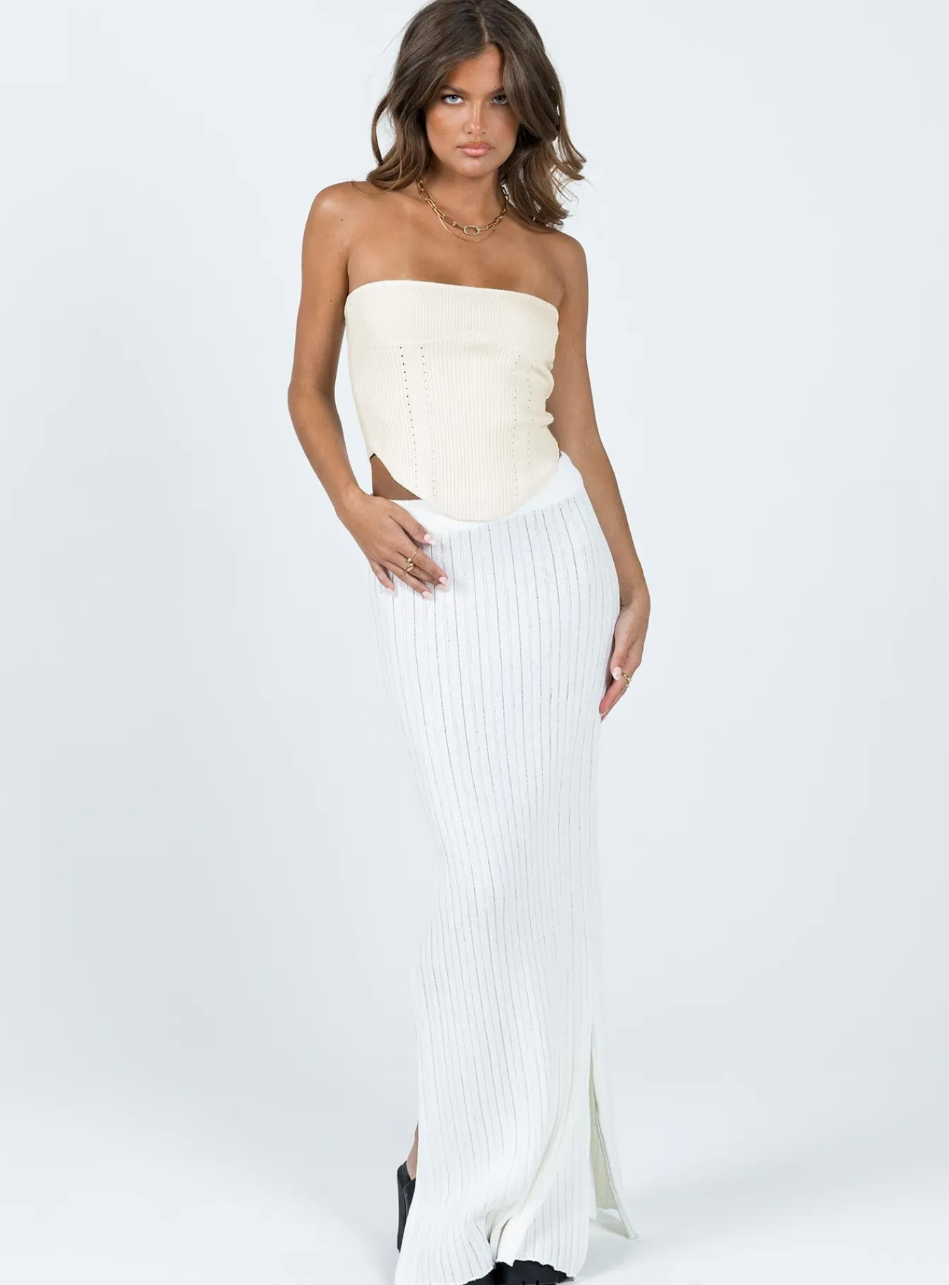 Princess Polly Santorini Knit Maxi Skirt White Discount