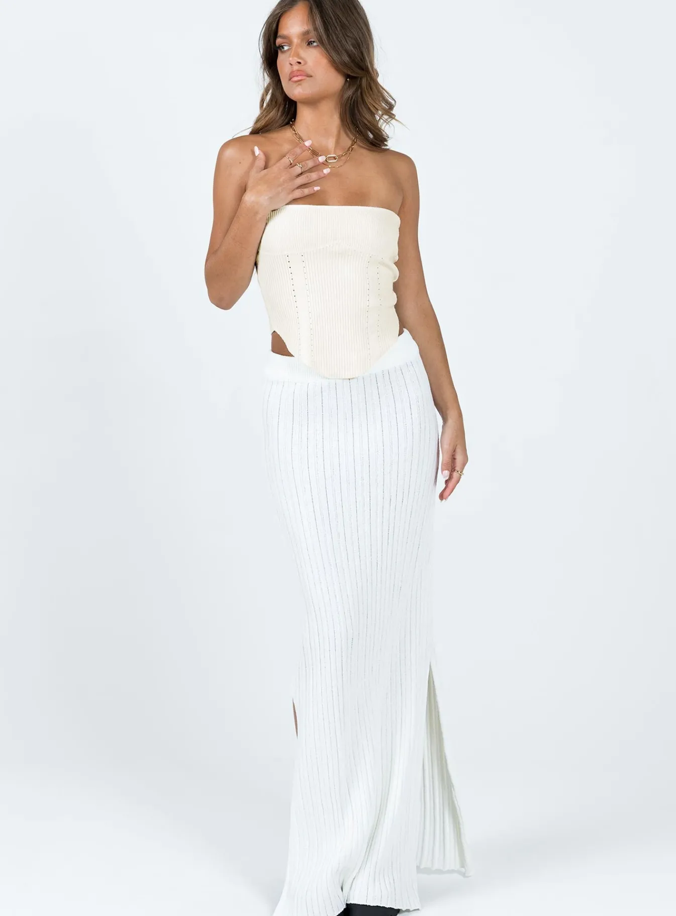 Princess Polly Santorini Knit Maxi Skirt White Discount