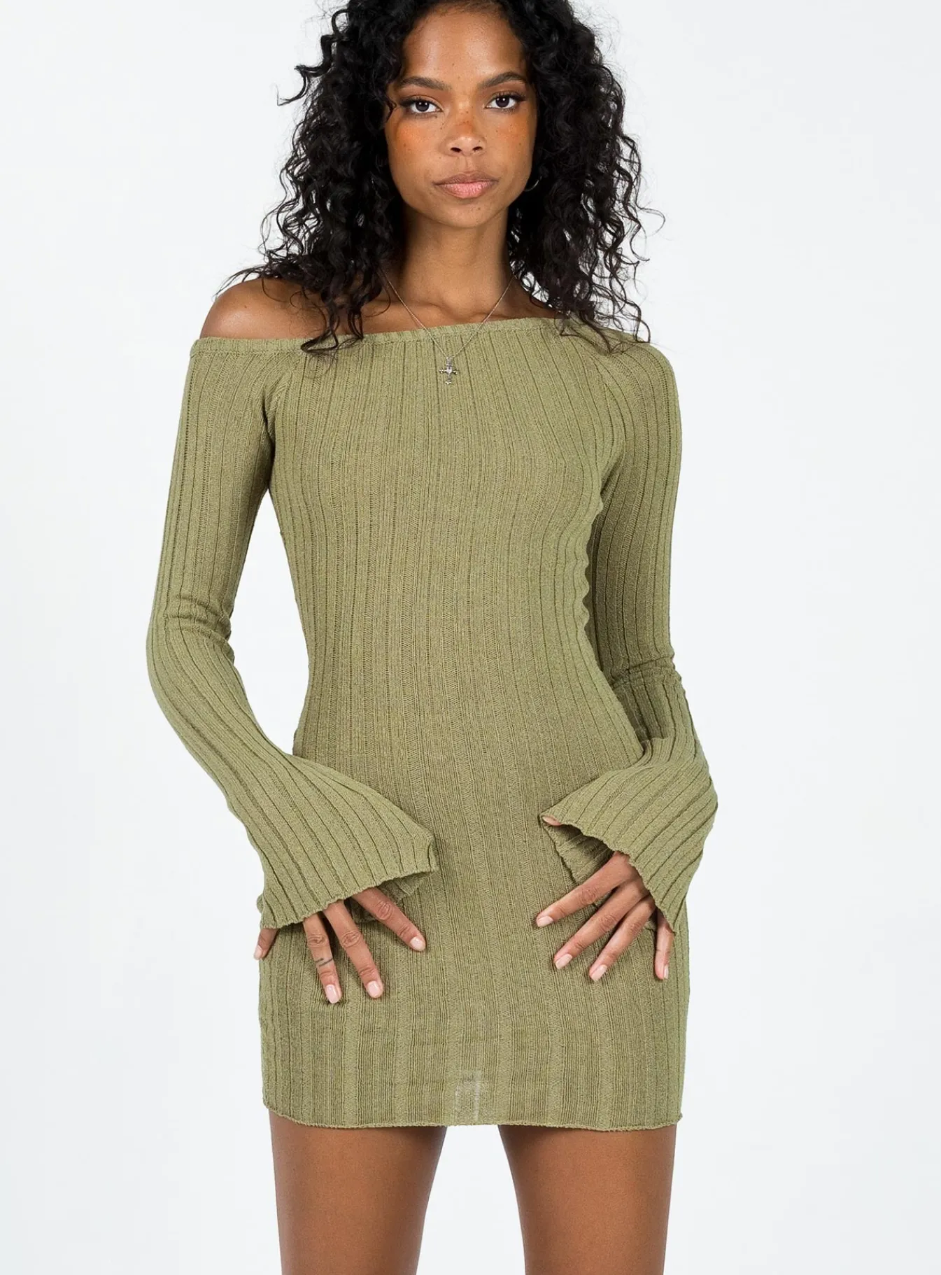 Princess Polly Santorini Knit Mini Dress Green Hot