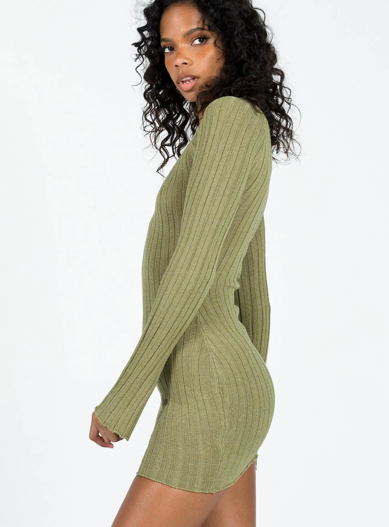 Princess Polly Santorini Knit Mini Dress Green Hot