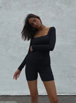 Princess Polly Sara Romper Black Clearance