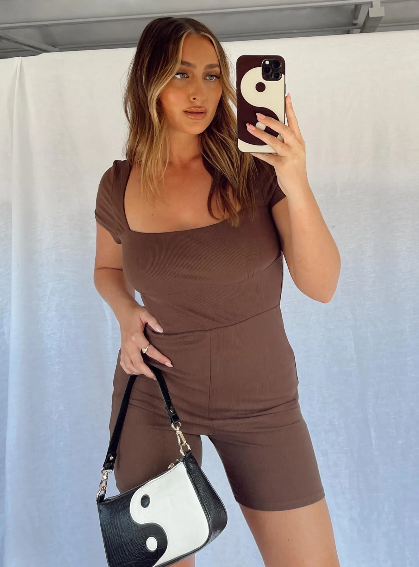 Princess Polly Sara Short Sleeve Romper Brown New