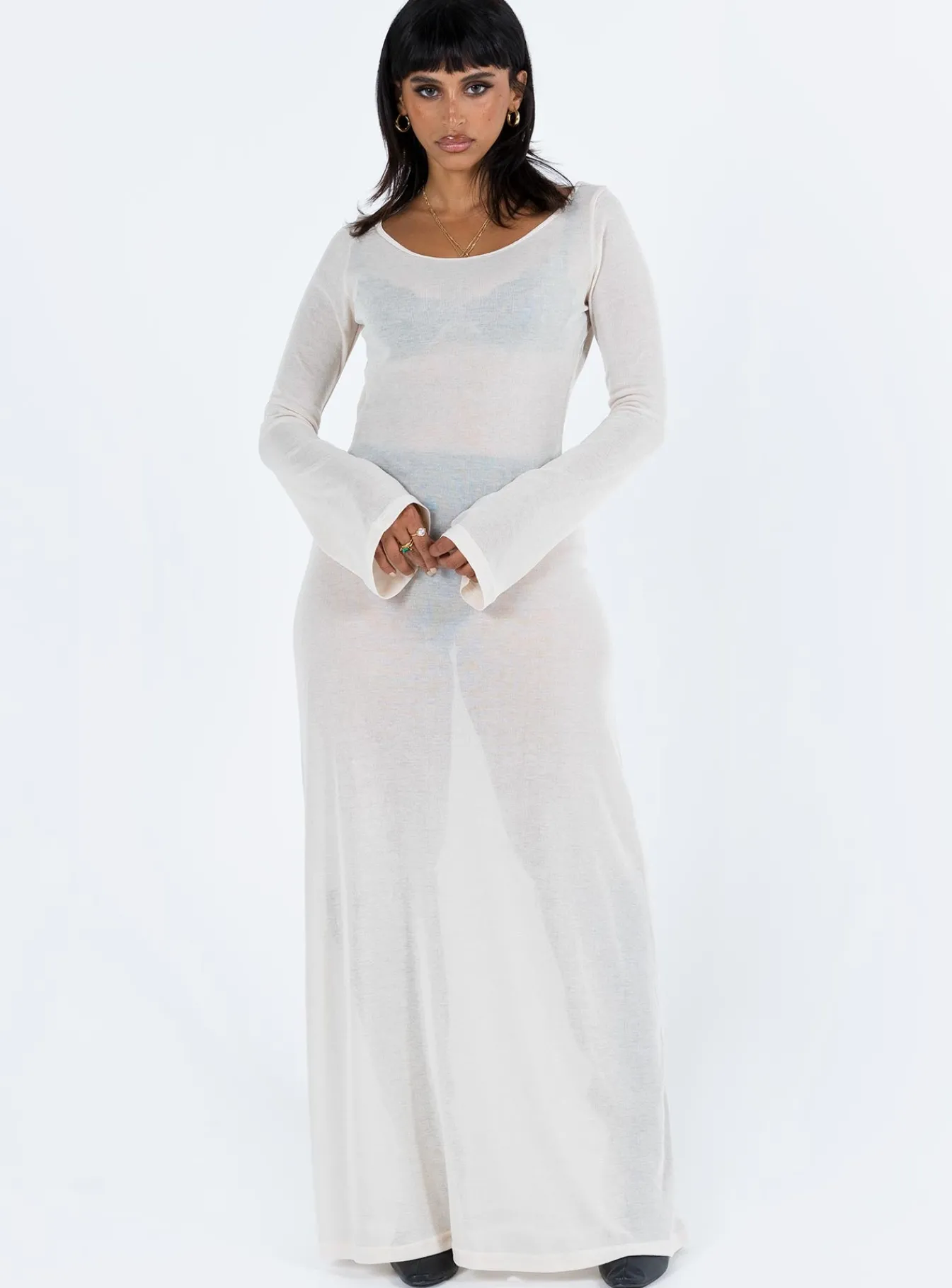 Princess Polly Sarelle Low Back Knit Maxi Dress Beige Shop