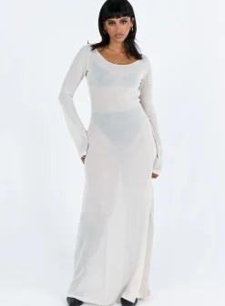 Princess Polly Sarelle Low Back Knit Maxi Dress Beige Shop