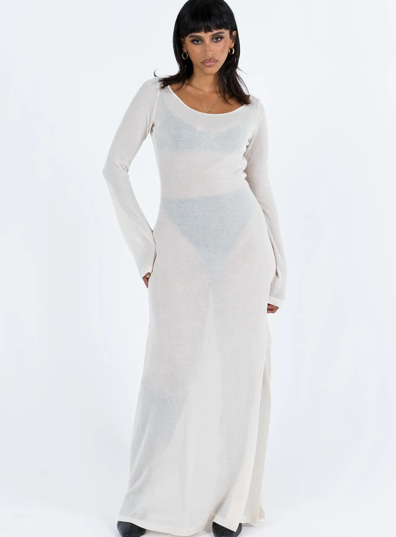 Princess Polly Sarelle Low Back Knit Maxi Dress Beige Shop