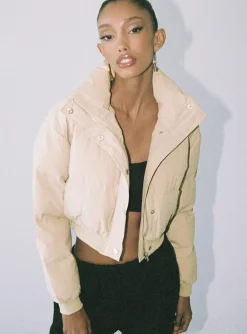 Princess Polly Satori Puffer Jacket Beige Hot