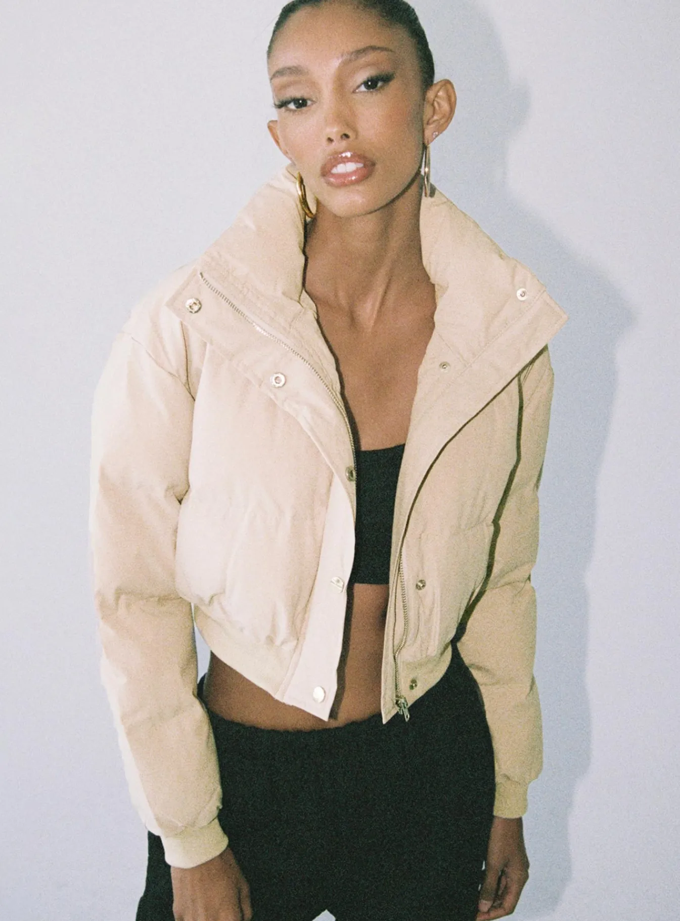 Princess Polly Satori Puffer Jacket Beige Hot