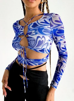 Princess Polly Saunders Long Sleeve Top  Blue Hot