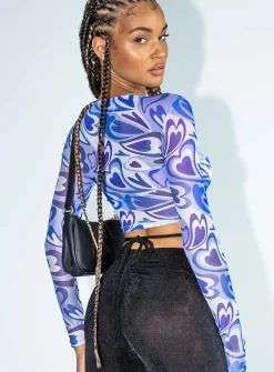 Princess Polly Saunders Long Sleeve Top Blue Hot