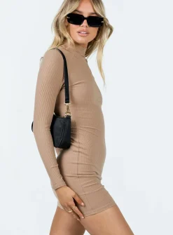 Princess Polly Savoy Long Sleeve Mini Dress Beige Best