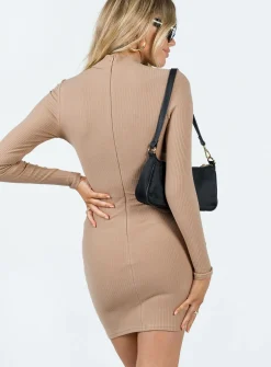 Princess Polly Savoy Long Sleeve Mini Dress Beige Best
