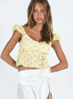 Princess Polly Seacrest Top Yellow Floral New
