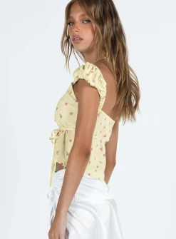 Princess Polly Seacrest Top Yellow Floral New