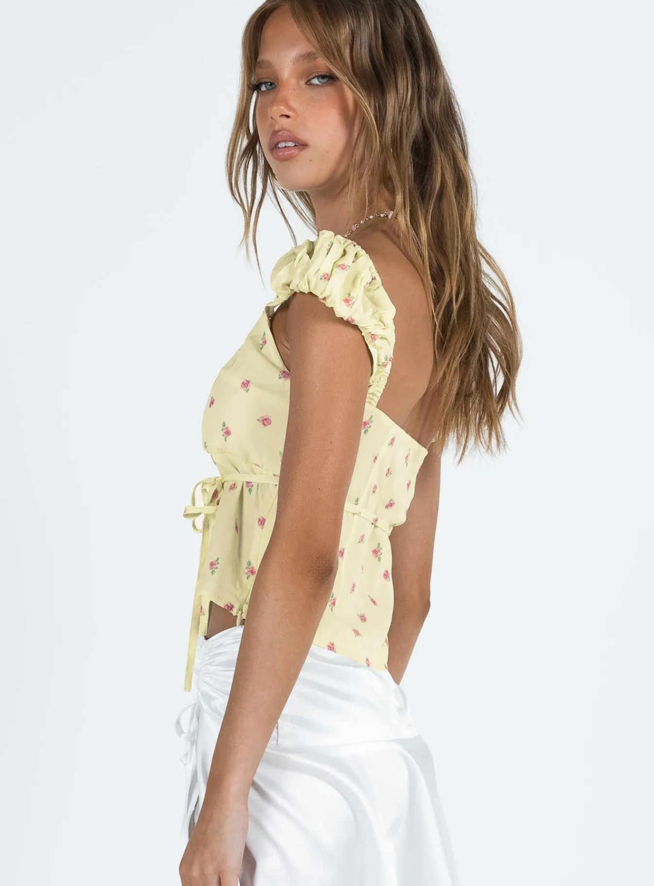 Princess Polly Seacrest Top Yellow Floral New