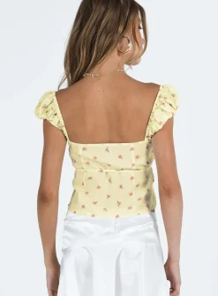 Princess Polly Seacrest Top Yellow Floral New