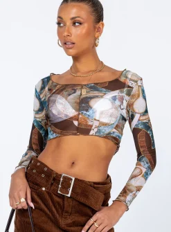 Princess Polly Sean Long Sleeve Top  Multi New