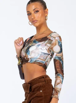 Princess Polly Sean Long Sleeve Top Multi New