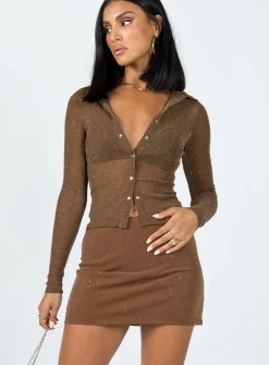 Princess Polly Selby Mini Skirt  Brown Glitter Clearance