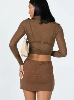 Princess Polly Selby Mini Skirt Brown Glitter Clearance