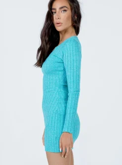 Princess Polly Shanti Long Sleeve Mini Dress Teal   Blue Hot