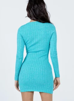 Princess Polly Shanti Long Sleeve Mini Dress Teal   Blue Hot