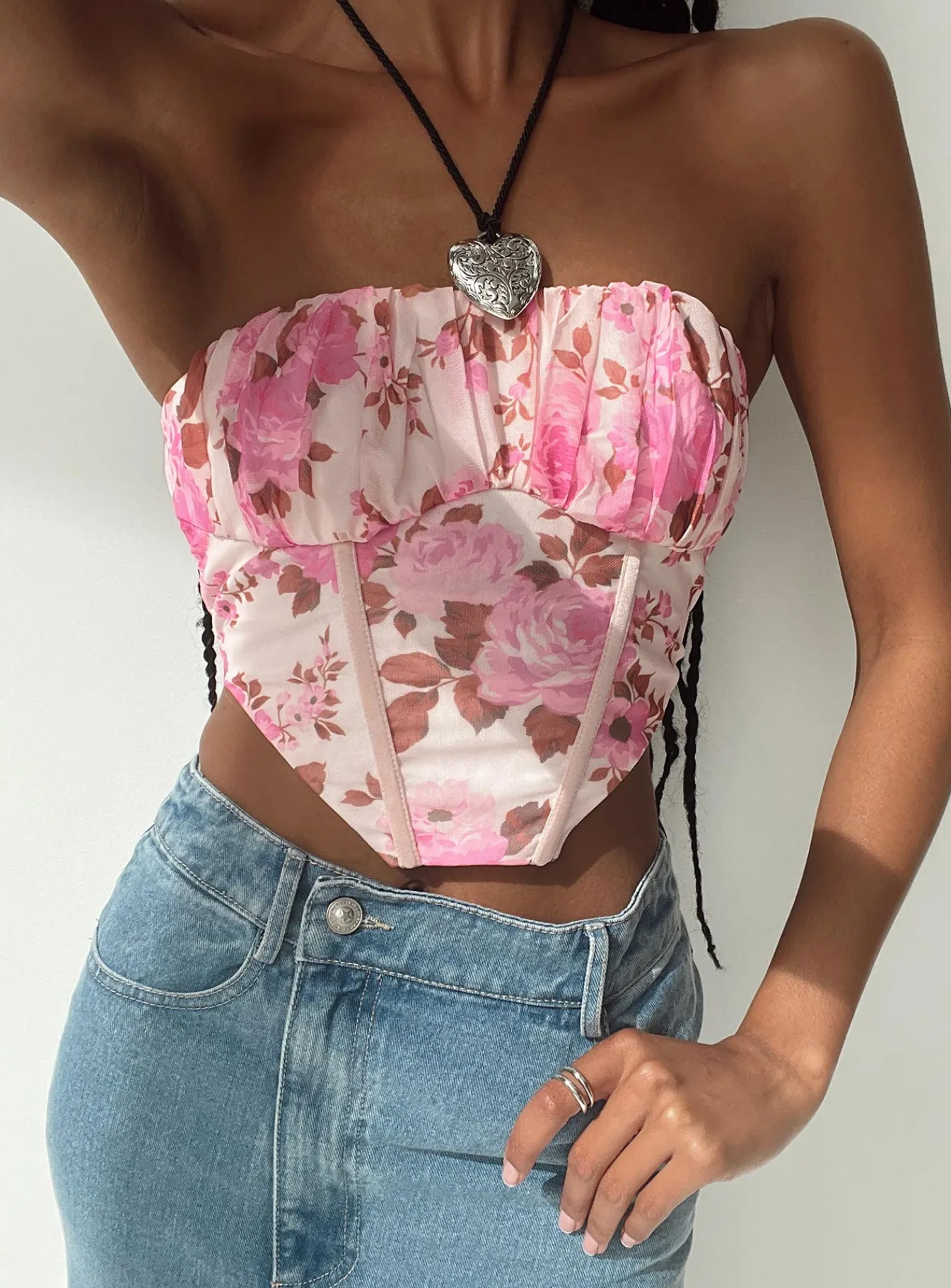 Princess Polly Sharna Bustier Top Pink Floral Outlet