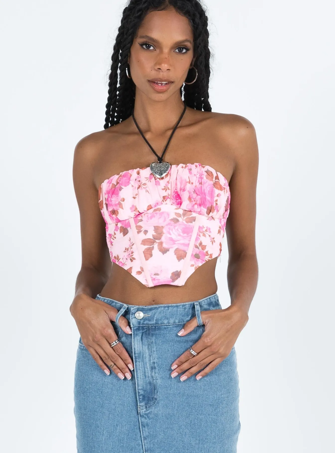 Princess Polly Sharna Bustier Top Pink Floral Outlet