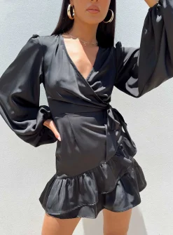 Princess Polly Sharnaya Wrap Mini Dress Black Discount
