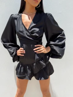 Princess Polly Sharnaya Wrap Mini Dress Black Discount