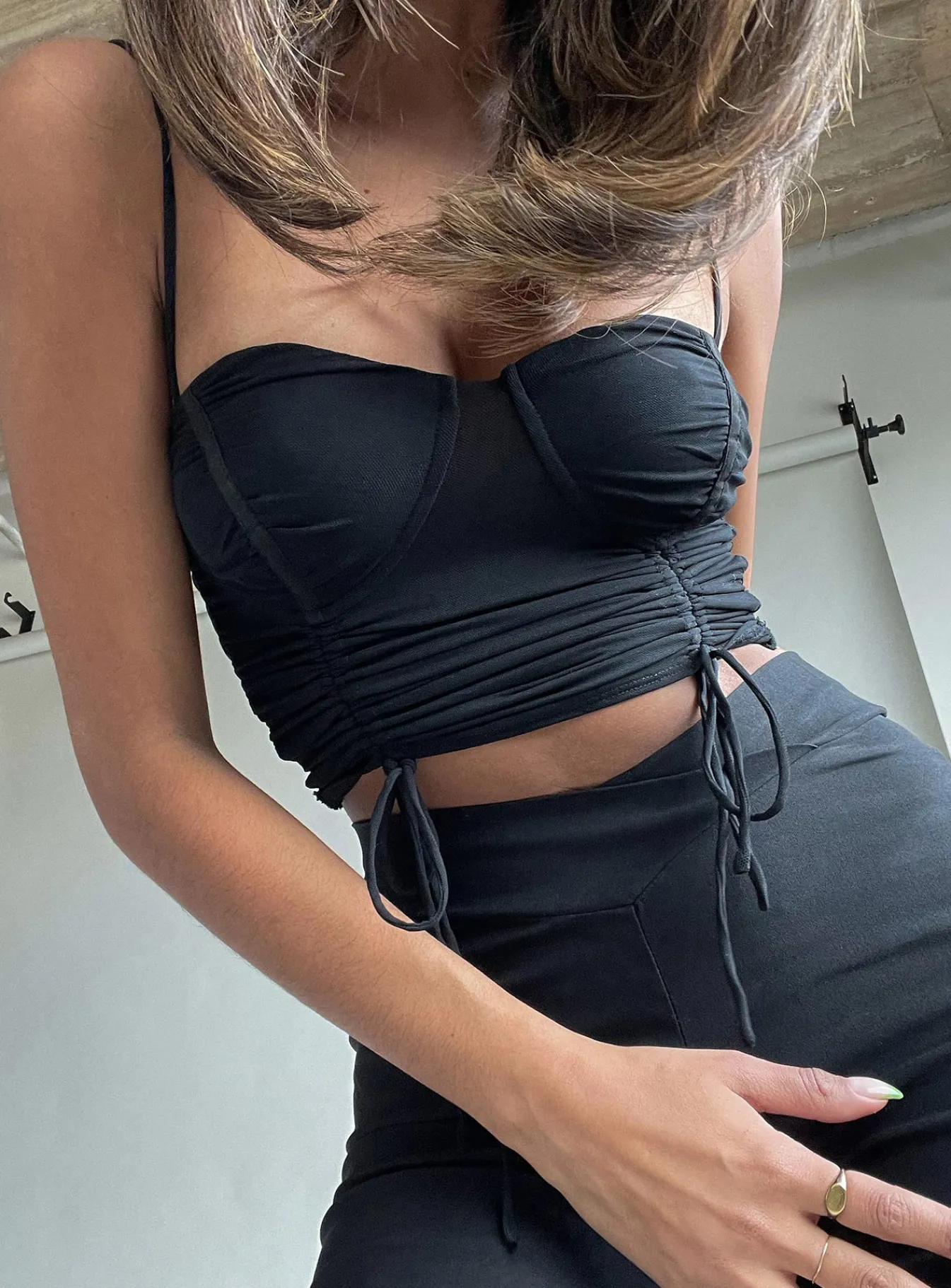 Princess Polly Shine Bright Crop Top Black Flash Sale