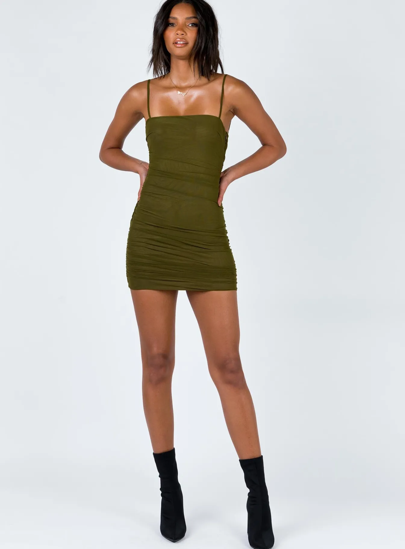 Princess Polly Shivani Mini Dress Dark Khaki Sale