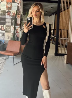 Princess Polly Sidney Long Sleeve Maxi Dress Black Store