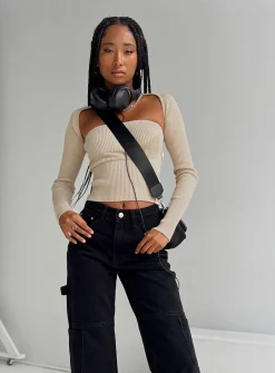 Princess Polly Siillato Knit Top  Bone Sale