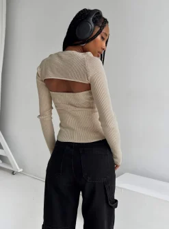 Princess Polly Siillato Knit Top  Bone Sale