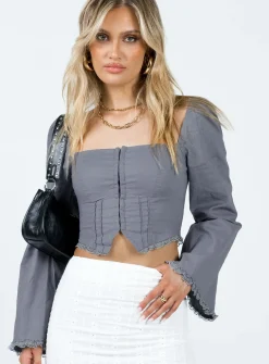 Princess Polly Silvanna Long Sleeve Top  Blue Cheap