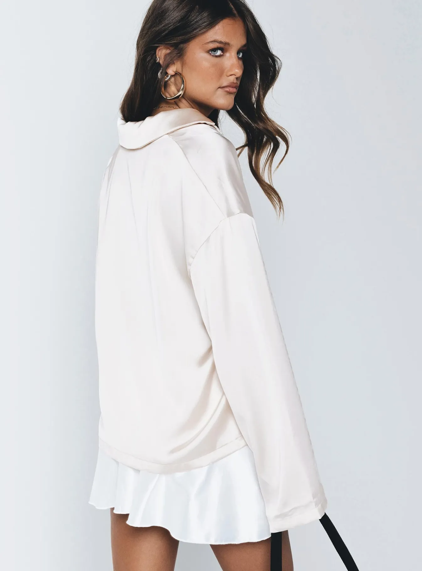 Princess Polly Sintra Satin Long Sleeve Shirt Champagne Flash Sale