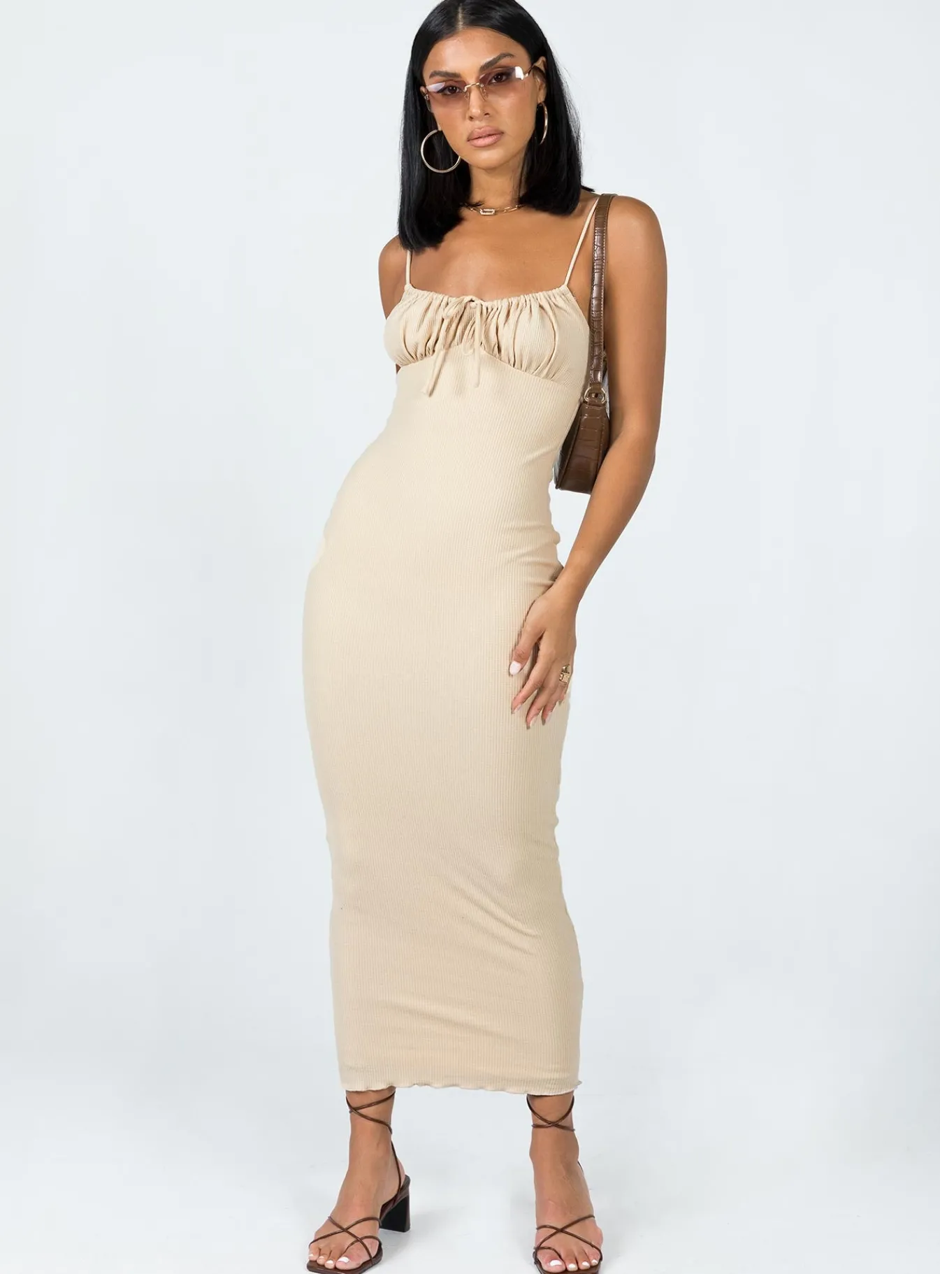 Princess Polly Slow Dancing Maxi Dress Beige Clearance