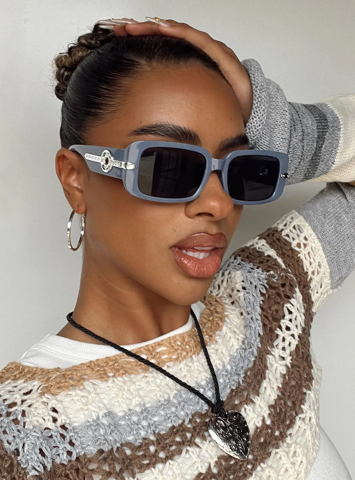 Princess Polly Solano Sunglasses Slate Grey / Silver Slate / Silver New