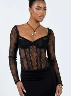 Princess Polly Some Like It Hot Long Sleeve Lace Corset  Black Cheap