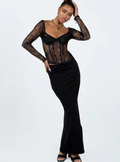 Princess Polly Some Like It Hot Long Sleeve Lace Corset  Black Cheap