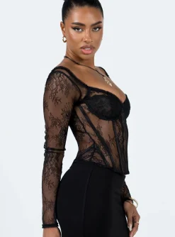 Princess Polly Some Like It Hot Long Sleeve Lace Corset  Black Cheap