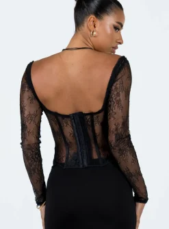 Princess Polly Some Like It Hot Long Sleeve Lace Corset  Black Cheap
