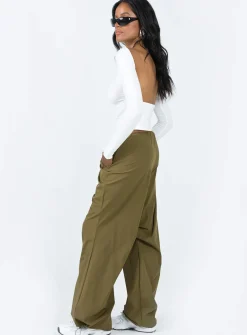 Princess Polly Somers Parachute Pant  Khaki Clearance