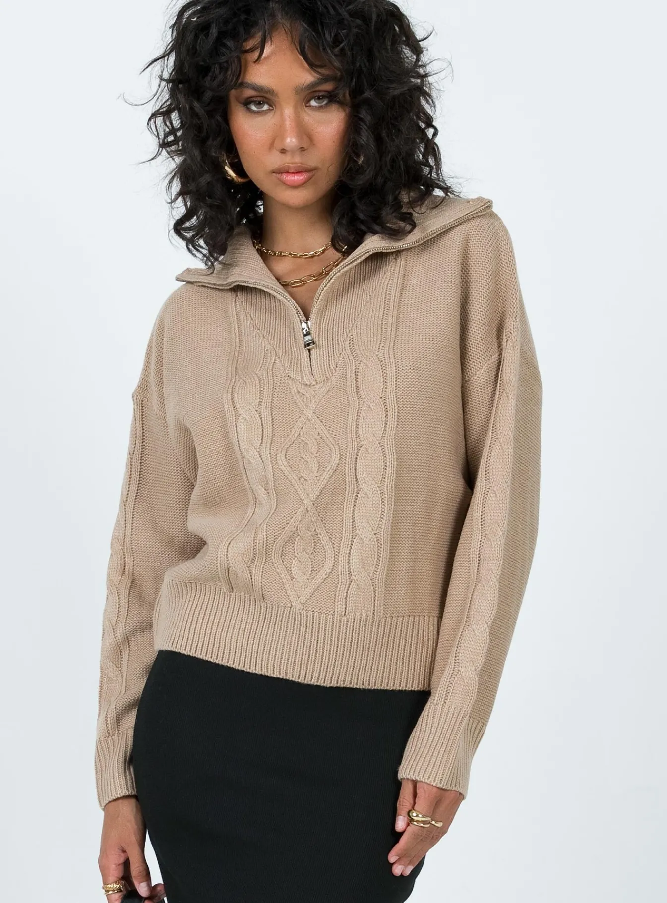 Princess Polly Sommers Quarterzip Sweater Beige Online