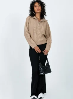 Princess Polly Sommers Quarterzip Sweater  Beige Online